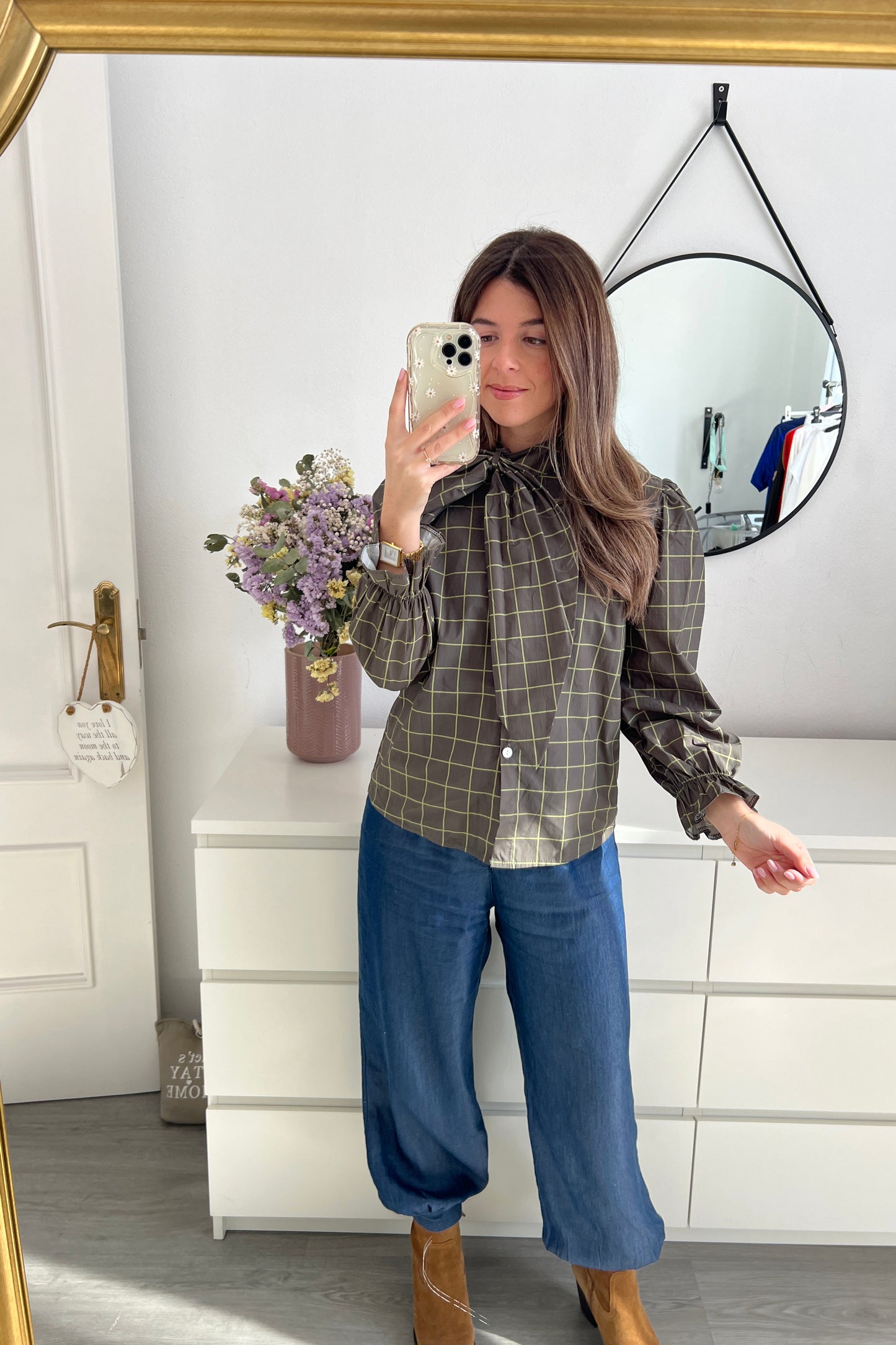 BLUSA HOJA CUADROS VERDES