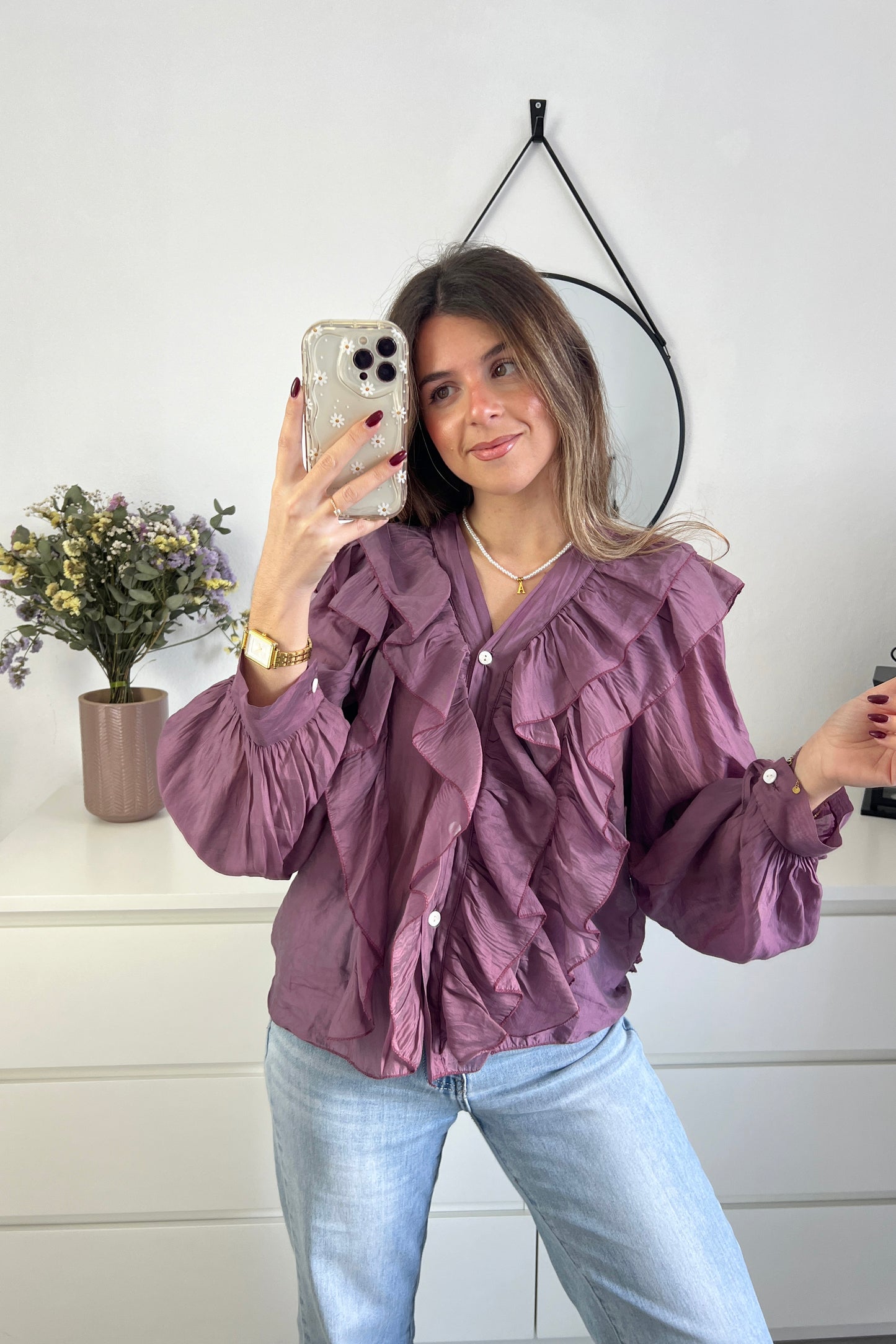BLUSA VOLANTES GASA MORADA