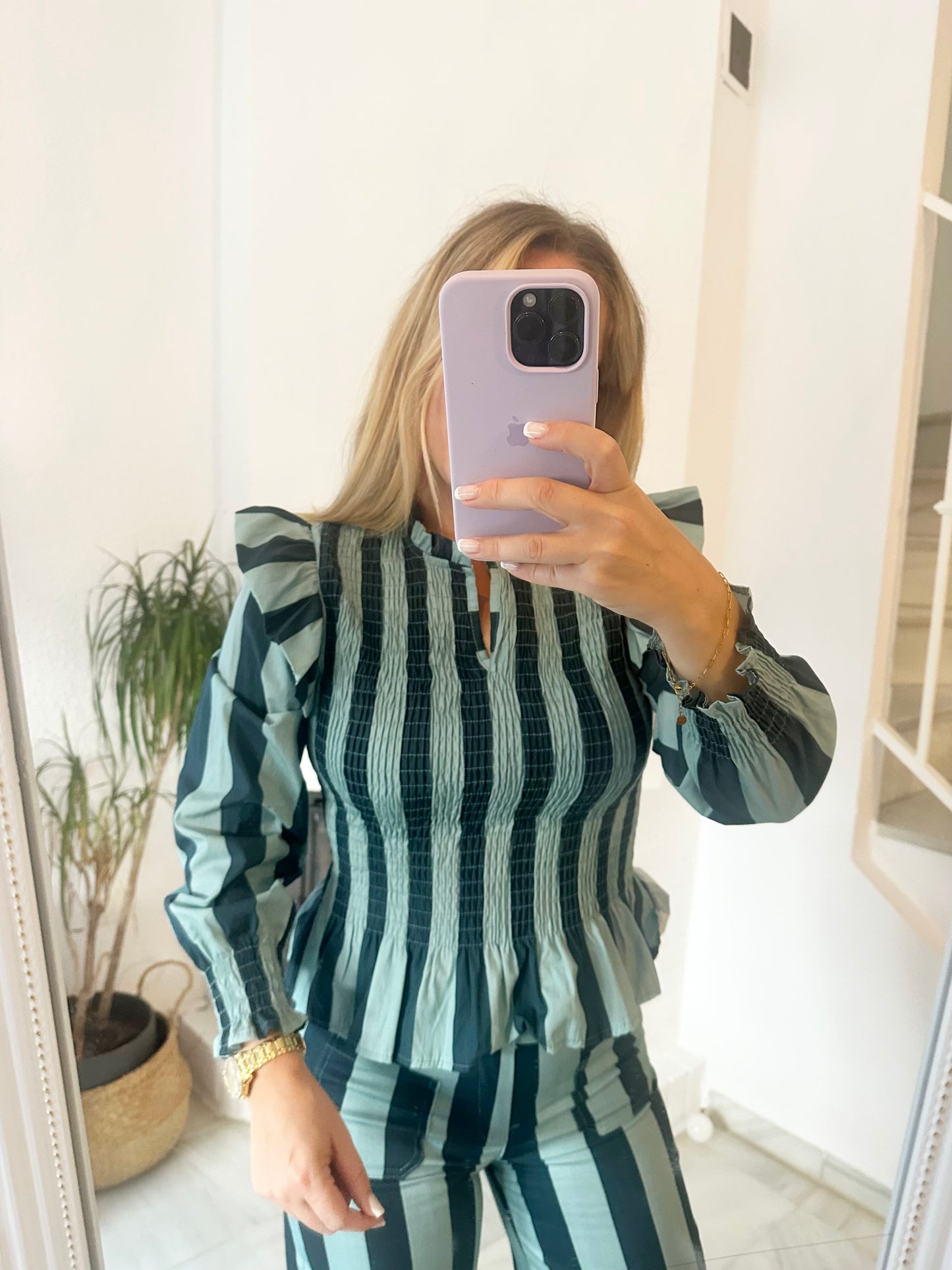 BLUSA RAYAS TURQUESA