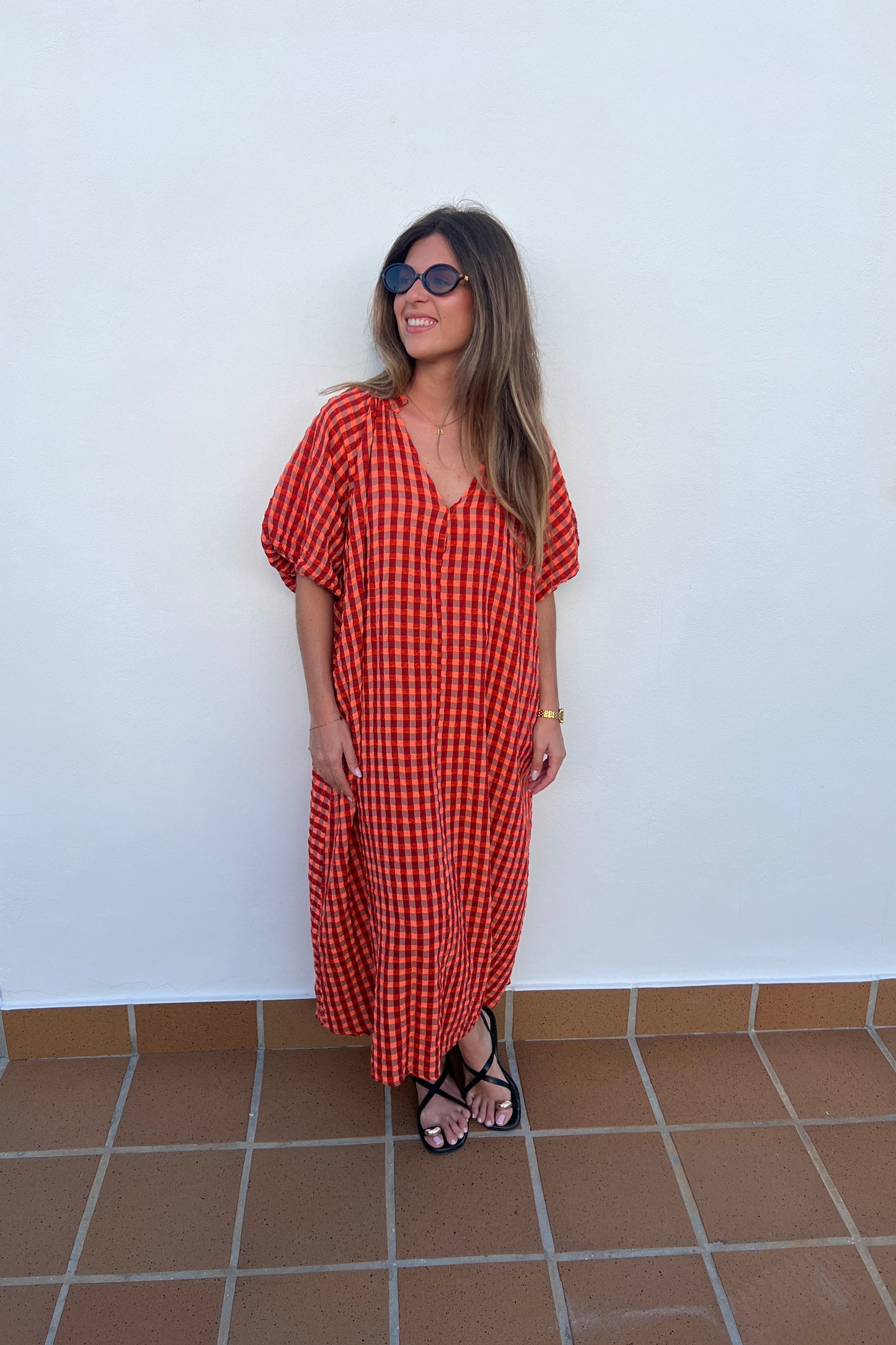 VESTIDO VICHY NARANJA