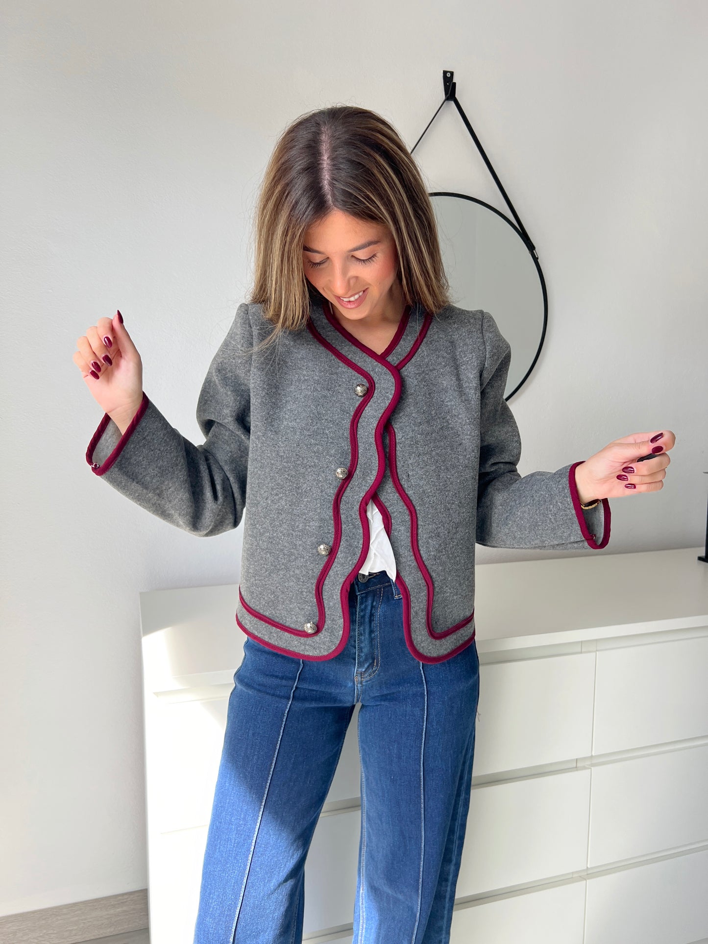 CHAQUETA PAÑO RIBETE VINO