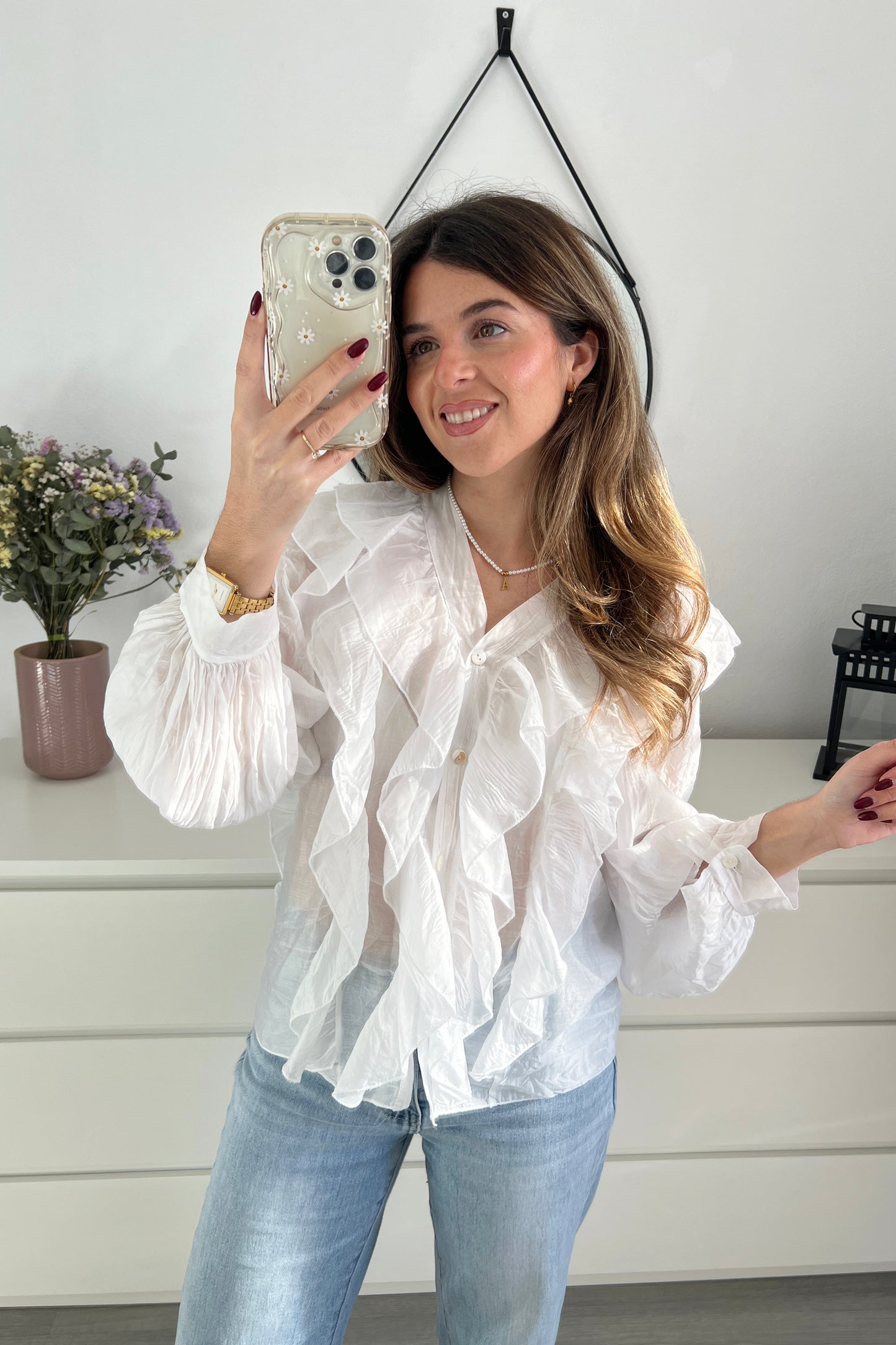 BLUSA VOLANTES GASA BLANCA