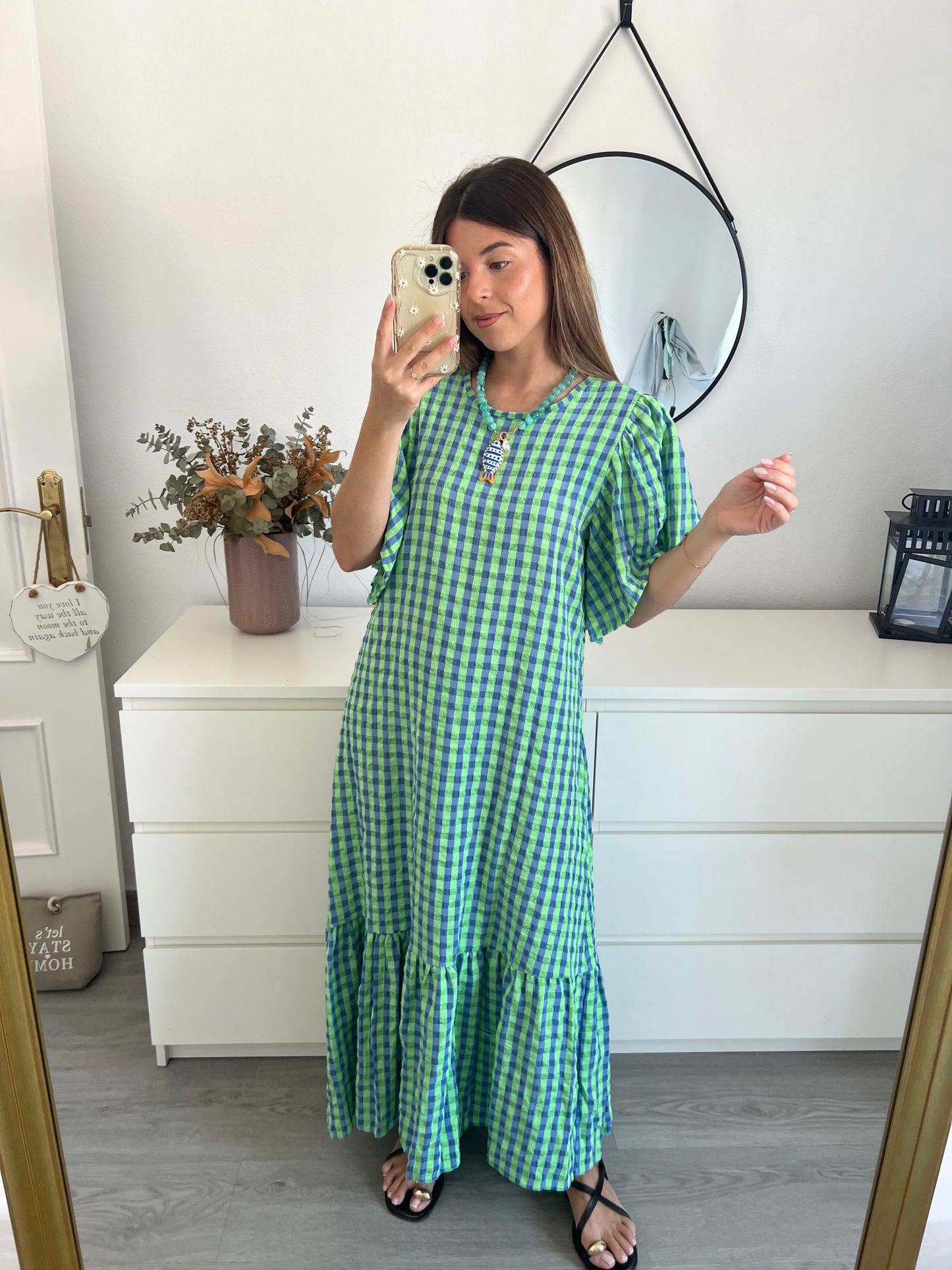 VESTIDO VICHY VOLANTE VERDE