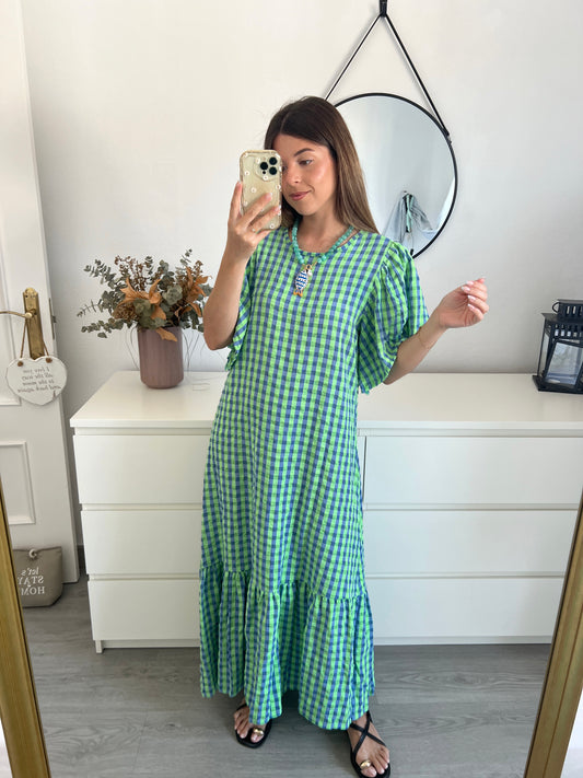 VESTIDO VICHY VOLANTE VERDE