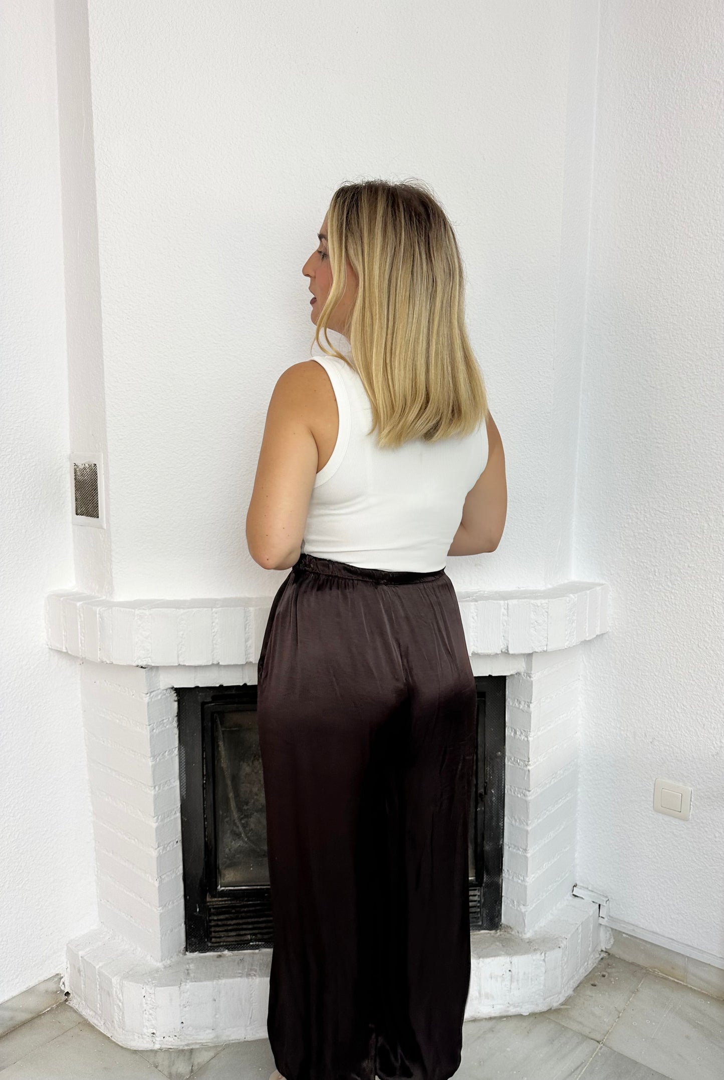 PANTALON BOMBACHO SATÉN CHOCOLATE
