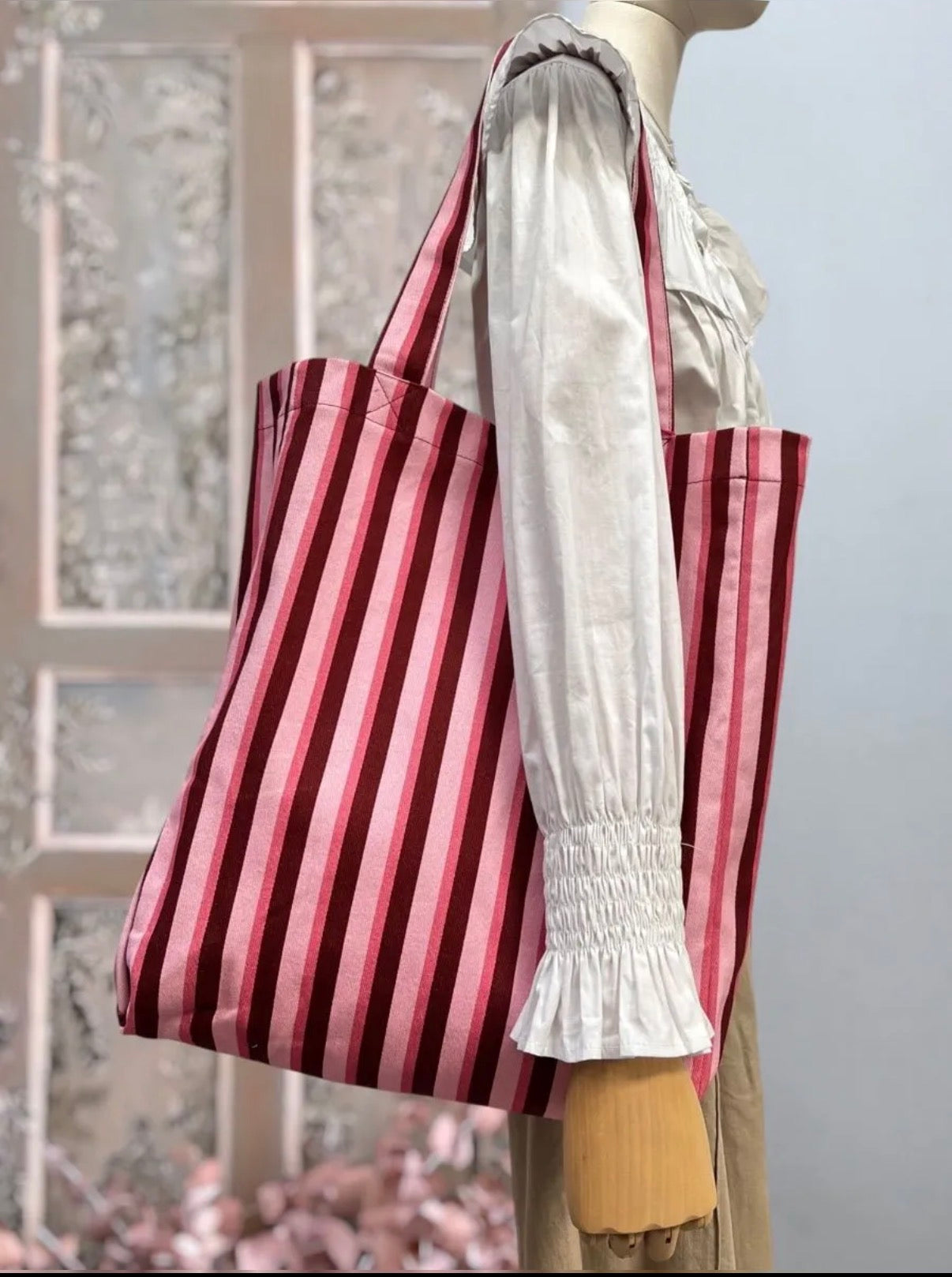 BOLSO TELA RAYAS VINO