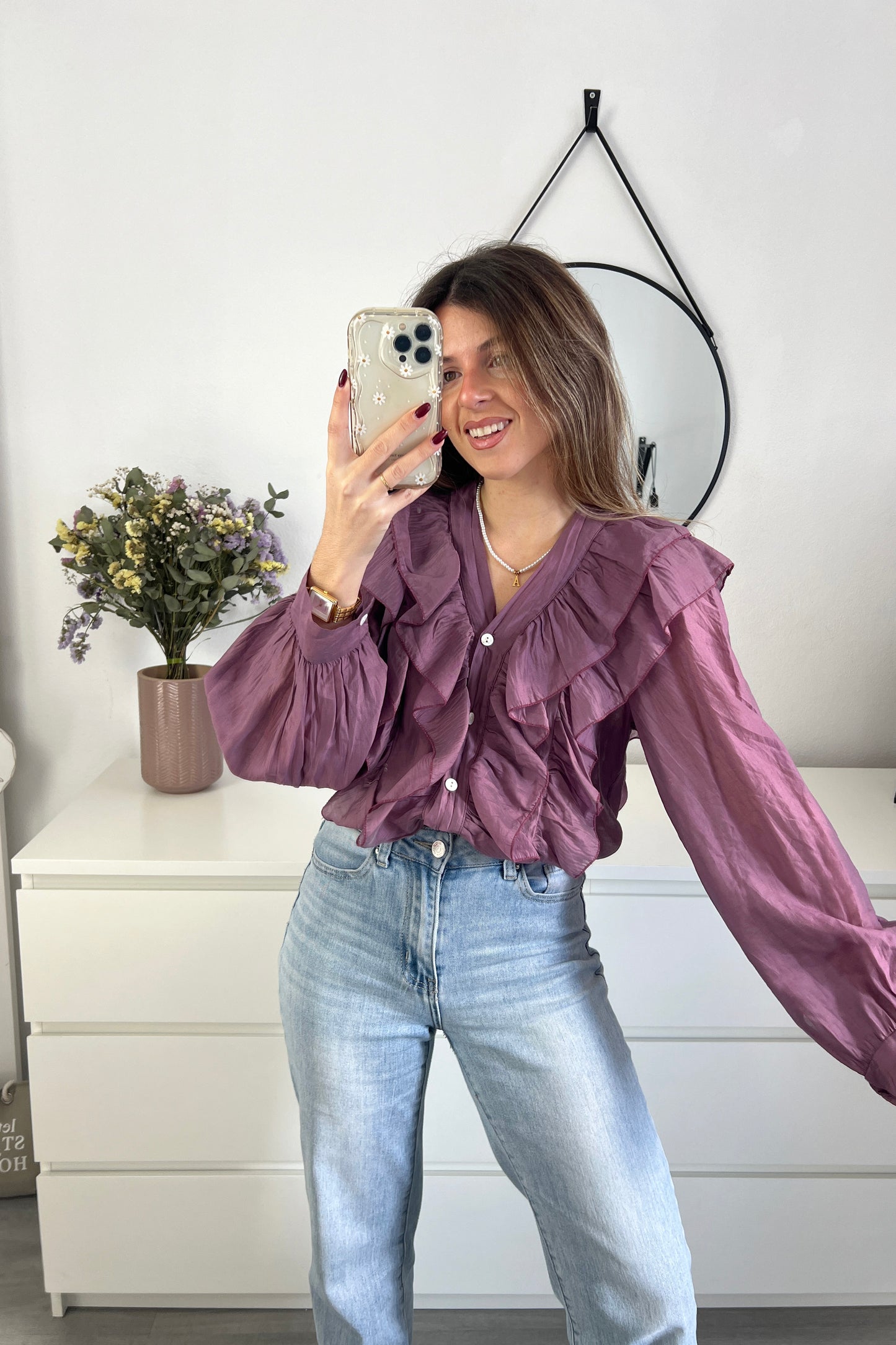 BLUSA VOLANTES GASA MORADA