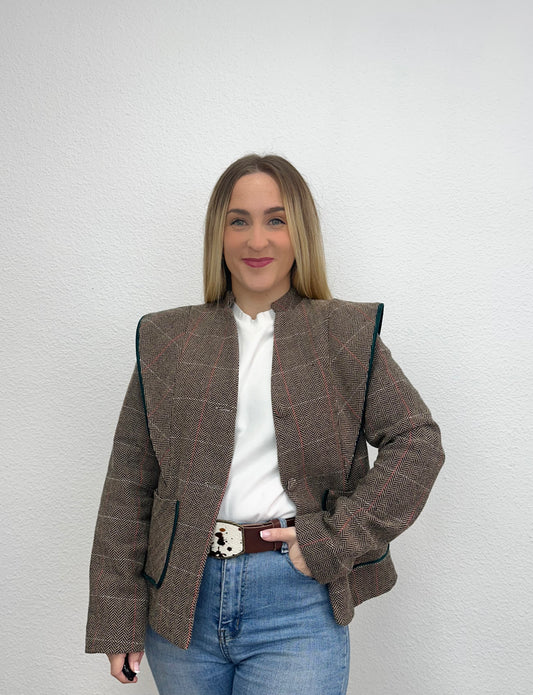 CHAQUETA SOLAPA TERCIOPELO TURQUESA