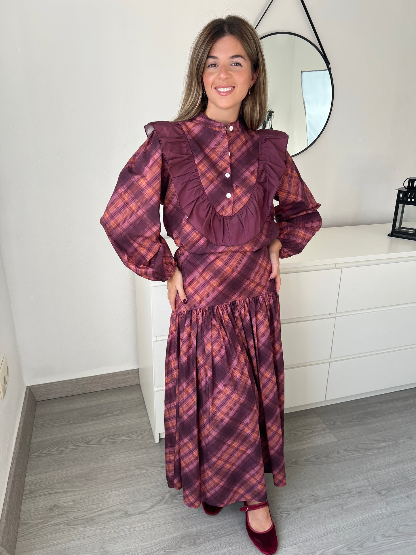 BLUSA CUADROS BURDEOS