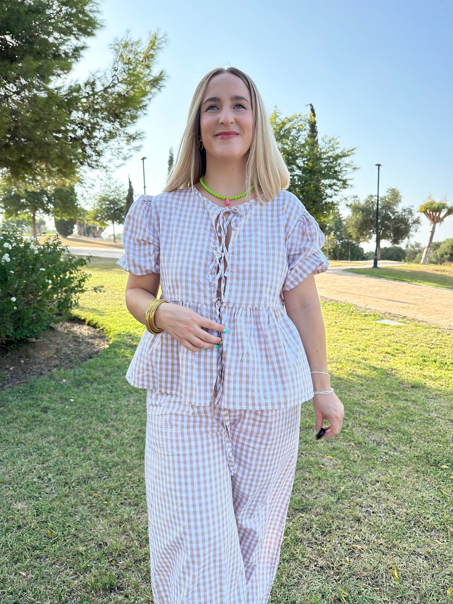 BLUSA VICHY BEIGE