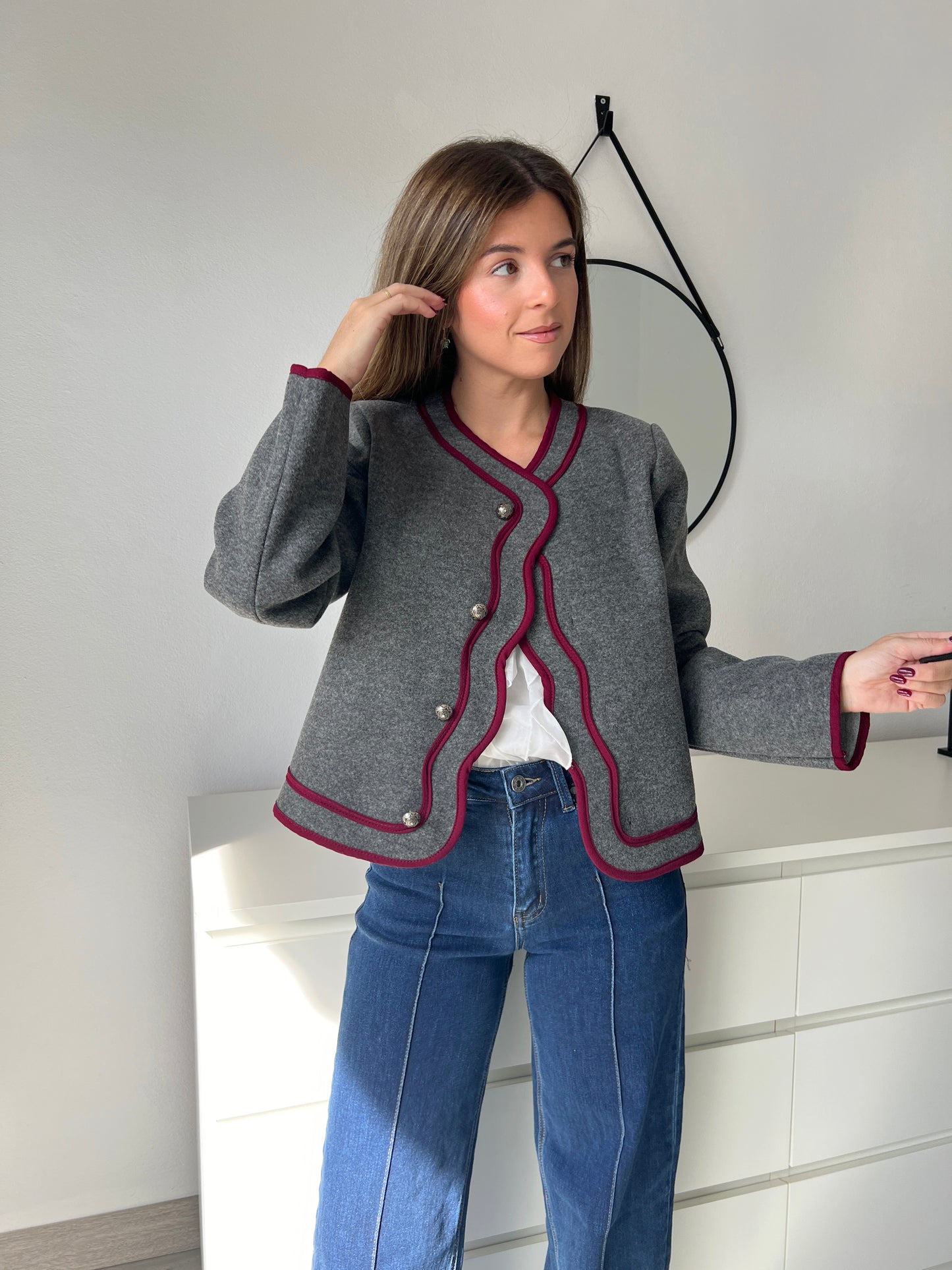 CHAQUETA PAÑO RIBETE VINO