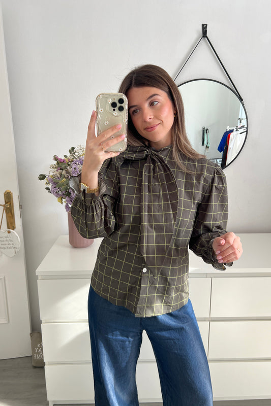 BLUSA HOJA CUADROS VERDES