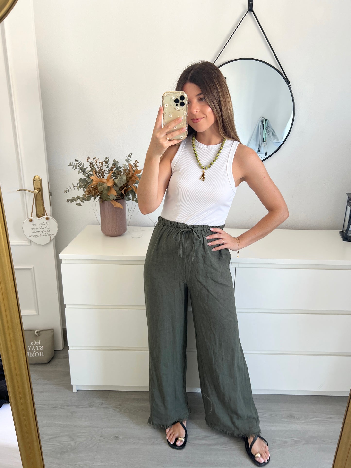 PANTALÓN LINO FLECADO VERDE