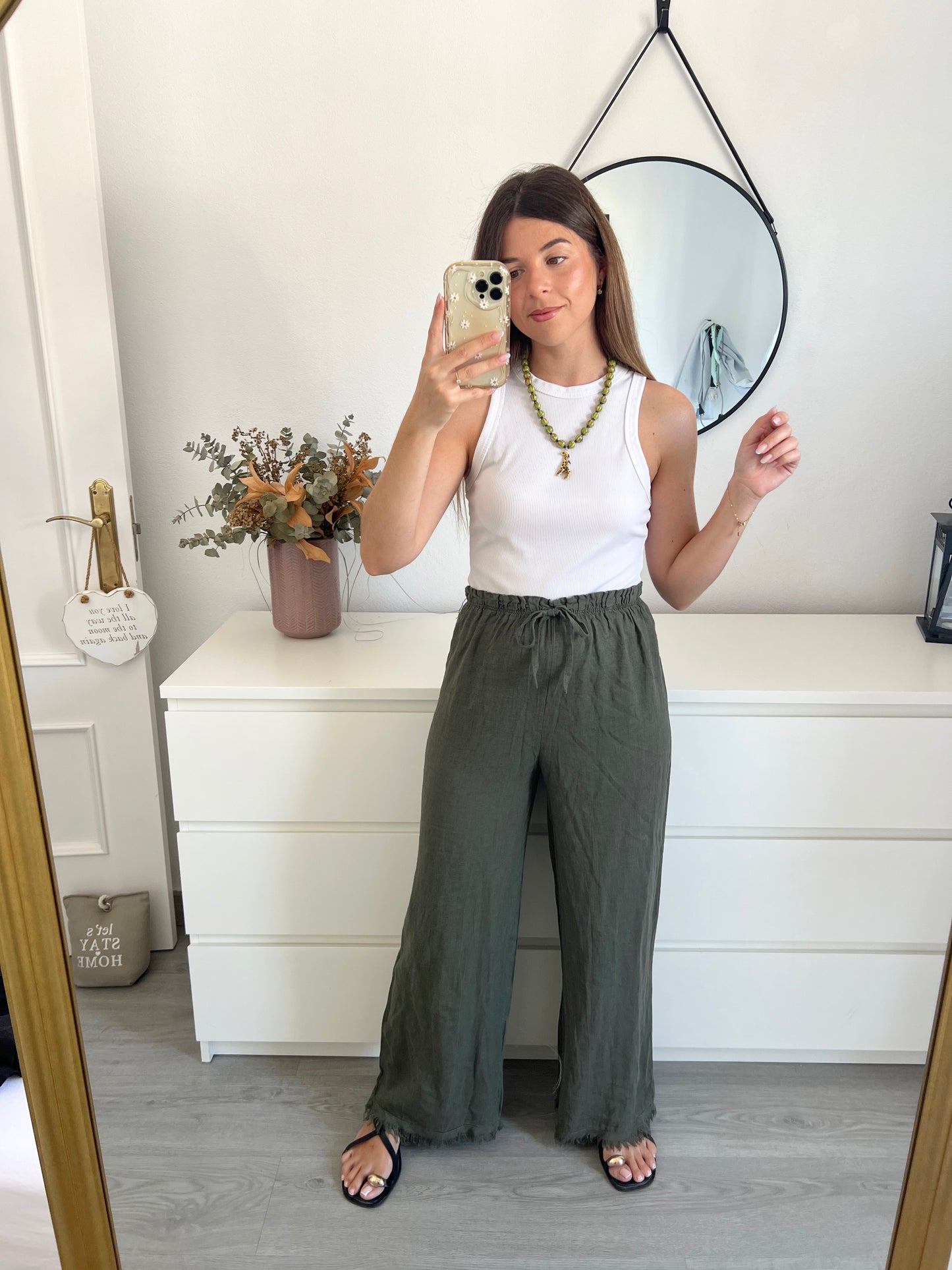 PANTALÓN LINO FLECADO VERDE