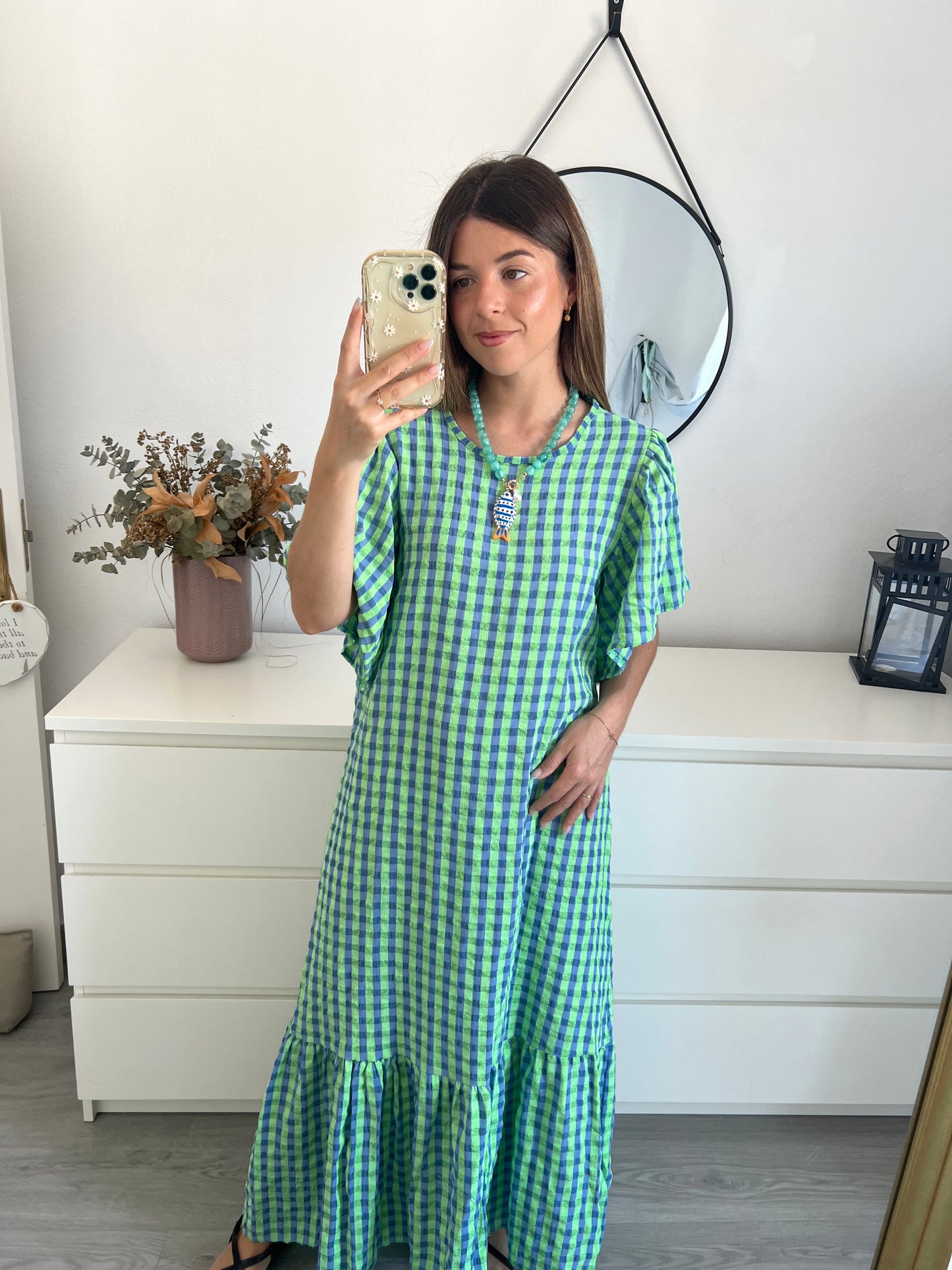 VESTIDO VICHY VOLANTE VERDE