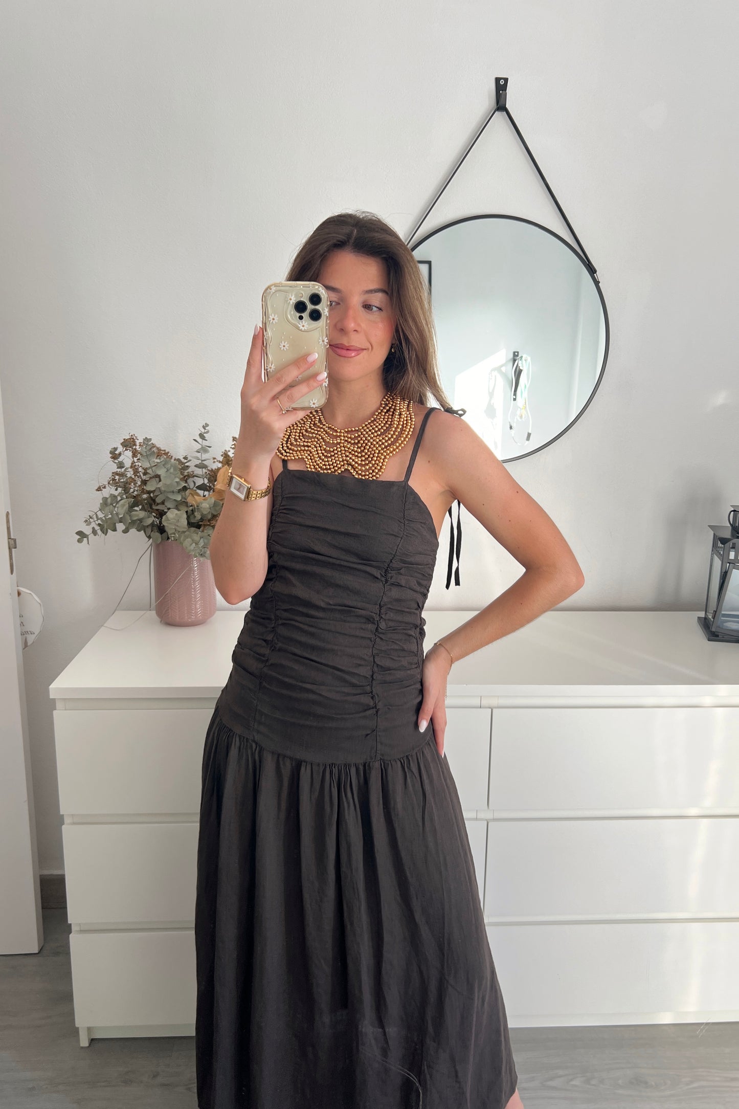 VESTIDO LINO CHOCOLATE