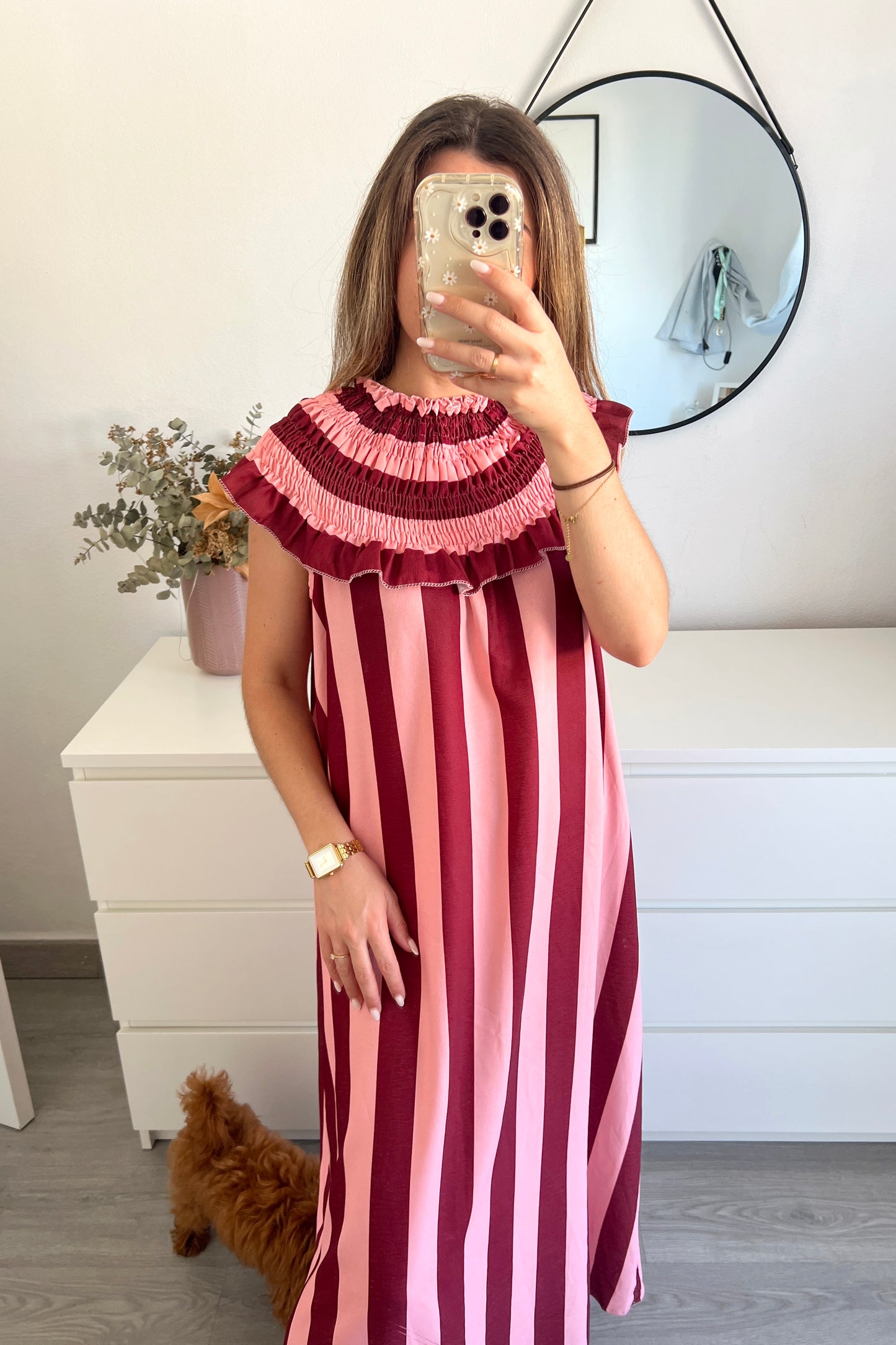 VESTIDO RAYAS ROSA