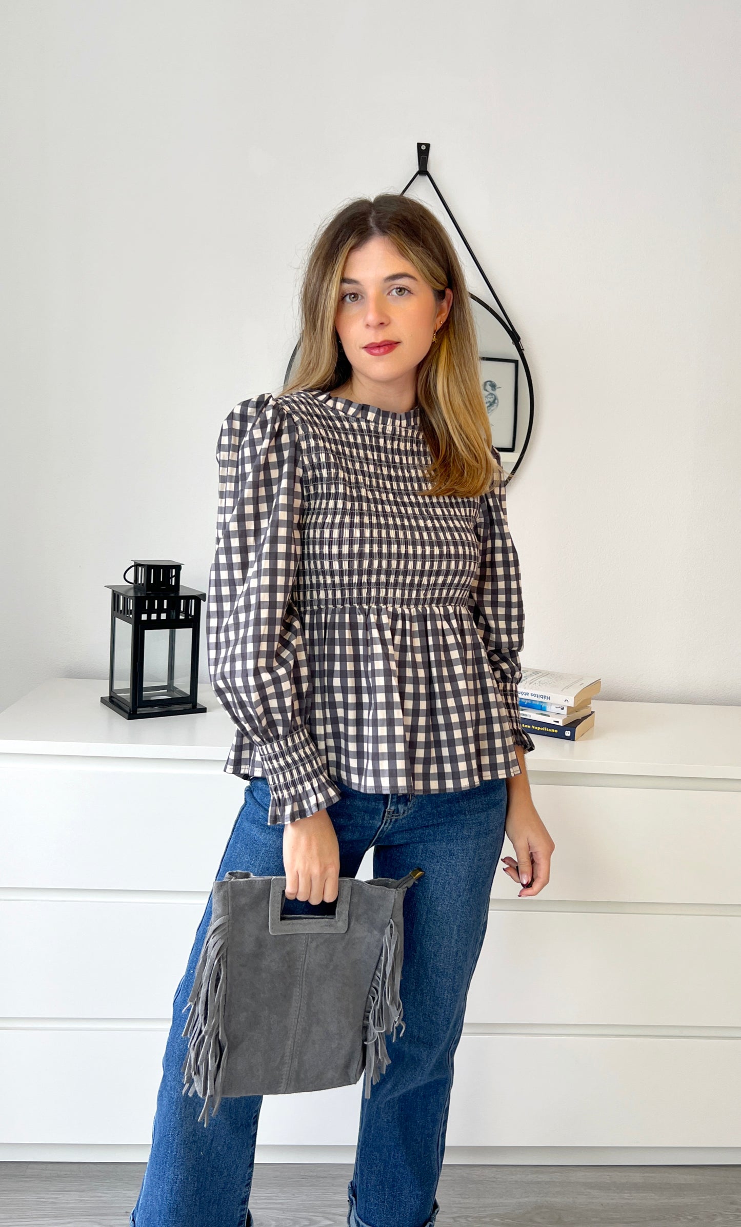 BLUSA CUADROS VICHY GRIS