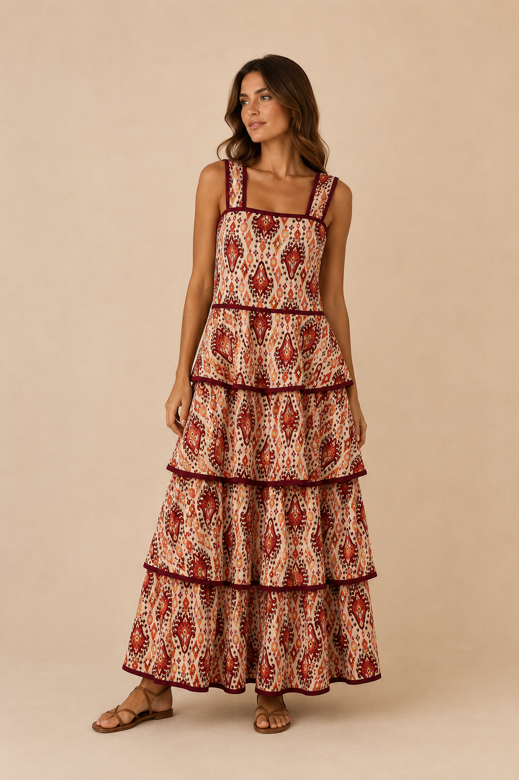 VESTIDO VOLANTES BURDEOS