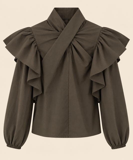 BLUSA VOLANTE MARRÓN