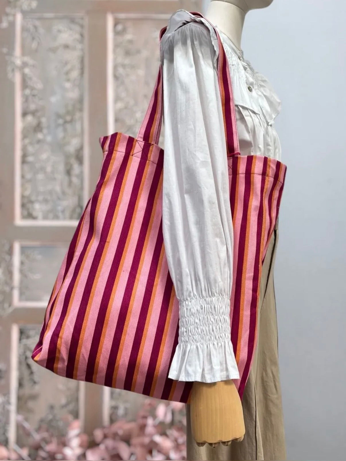 BOLSO TELA RAYAS NARANJA