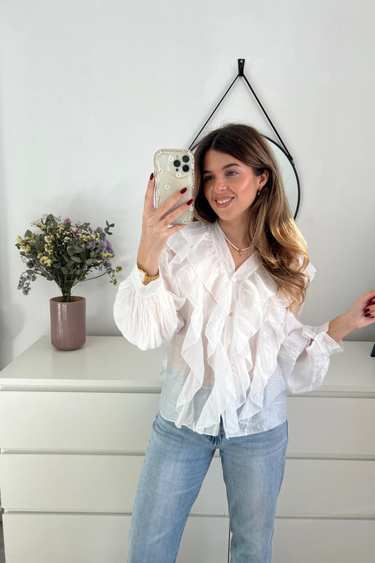 BLUSA VOLANTES GASA BLANCA