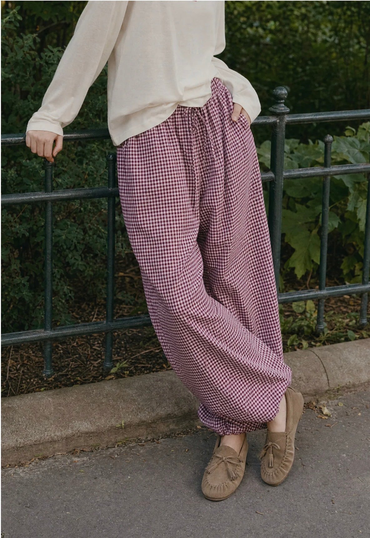 PANTALÓN VICHY BURGUNDY