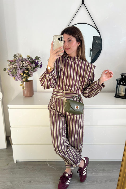 PANTALÓN BALLOON VERDE Y MORADO