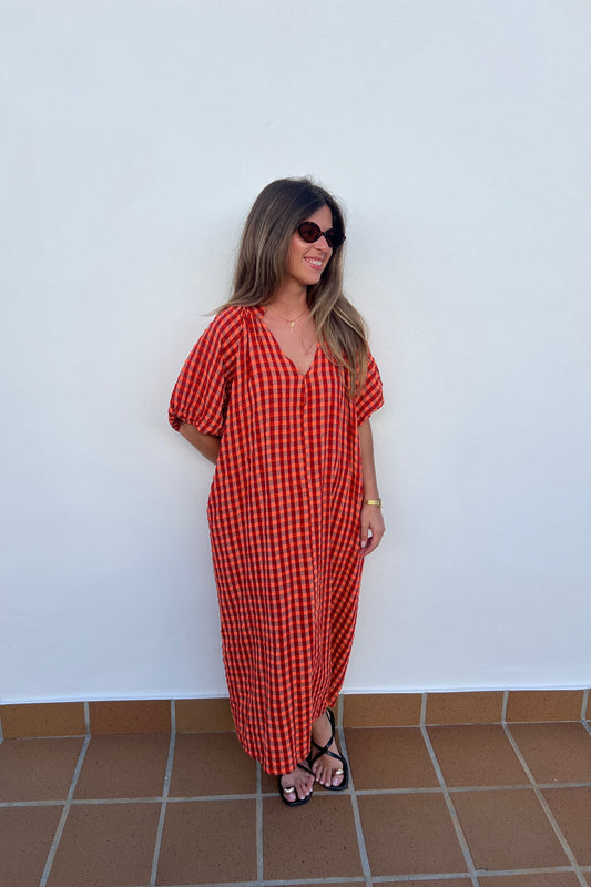 VESTIDO VICHY NARANJA