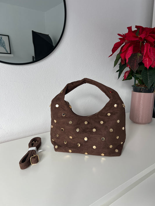 BOLSO PIEL CHOCOLATE TACHUELAS