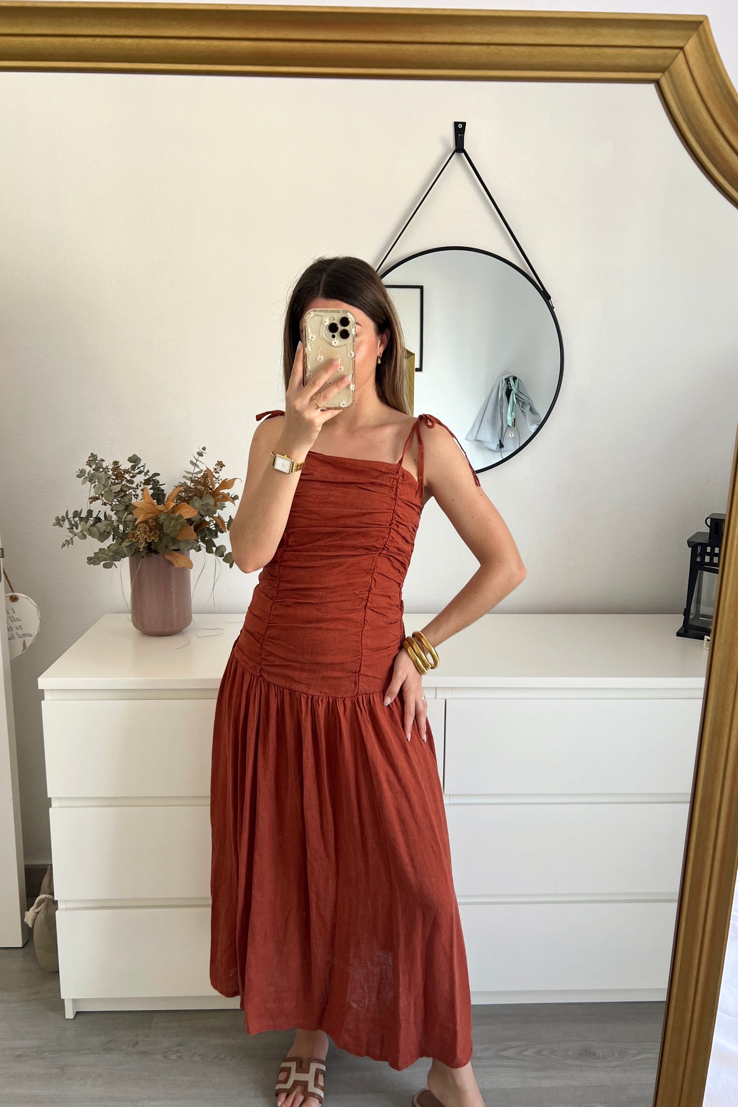 VESTIDO LINO TEJA