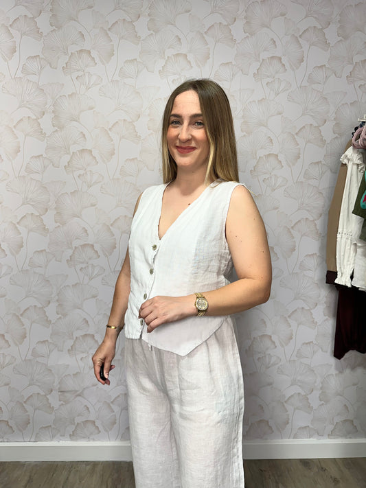 CHALECO BLANCO LINO