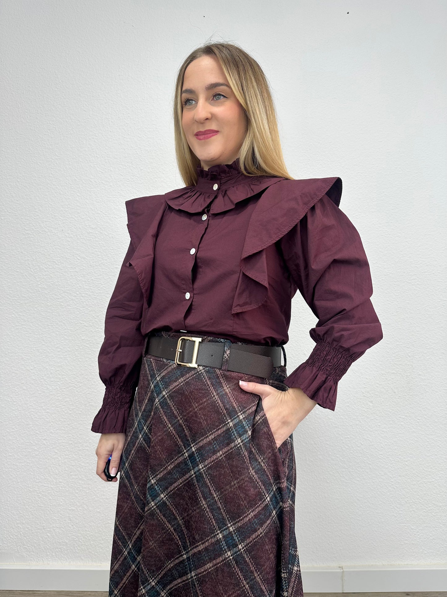 FALDA CUADRO CARMEN TINTO