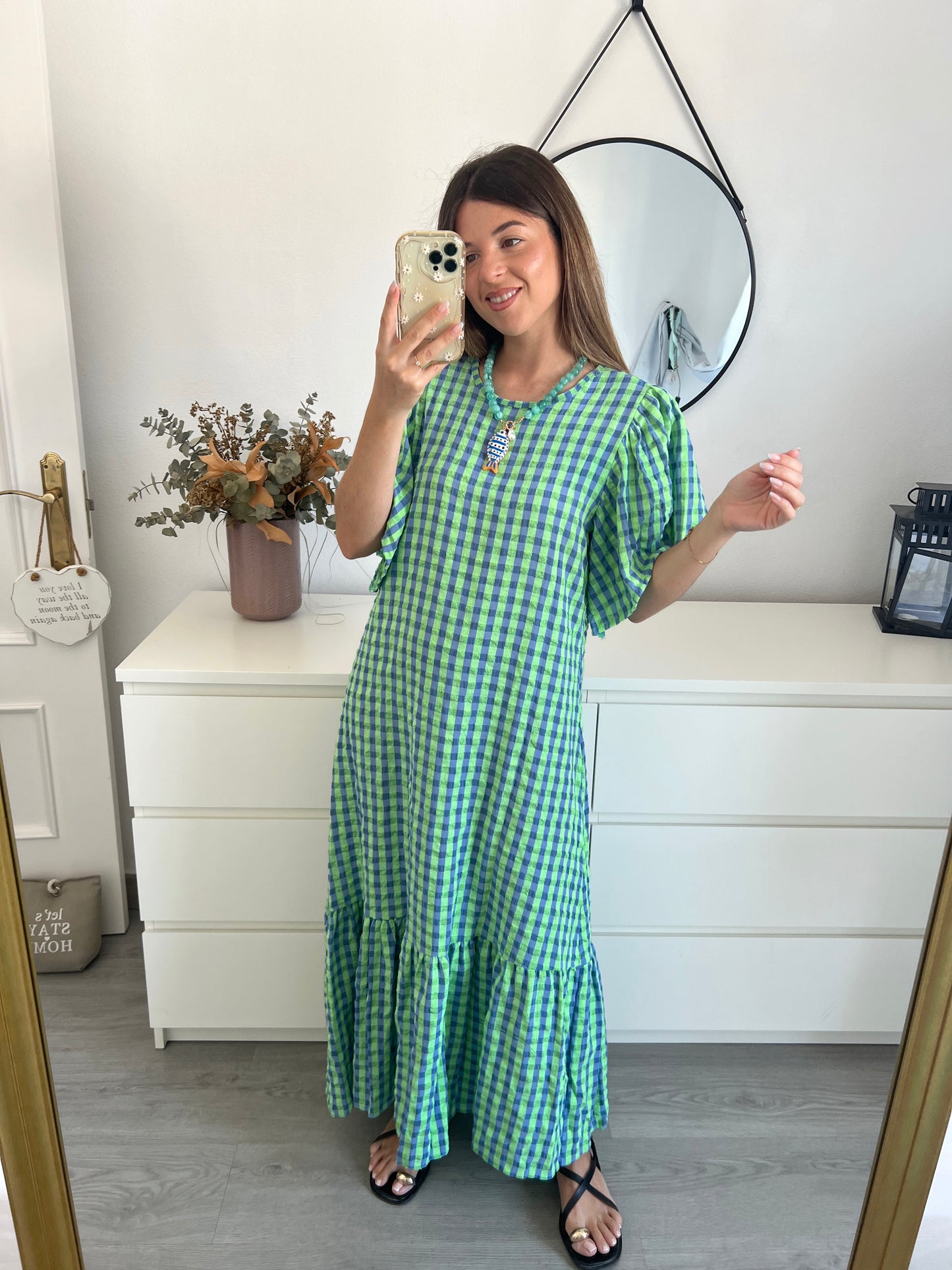 VESTIDO VICHY VOLANTE VERDE