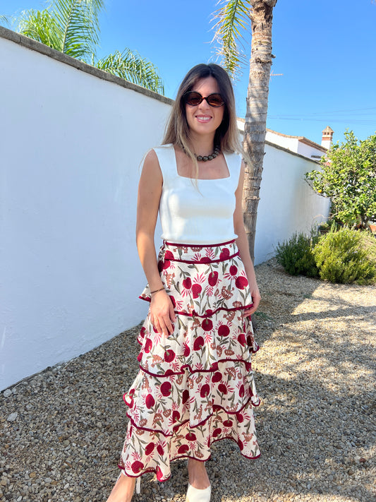 FALDA VOLANTES BURDEOS