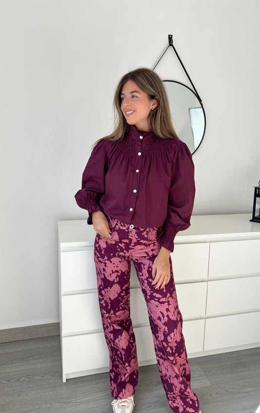 BLUSA CUELLO ALTO BURDEOS