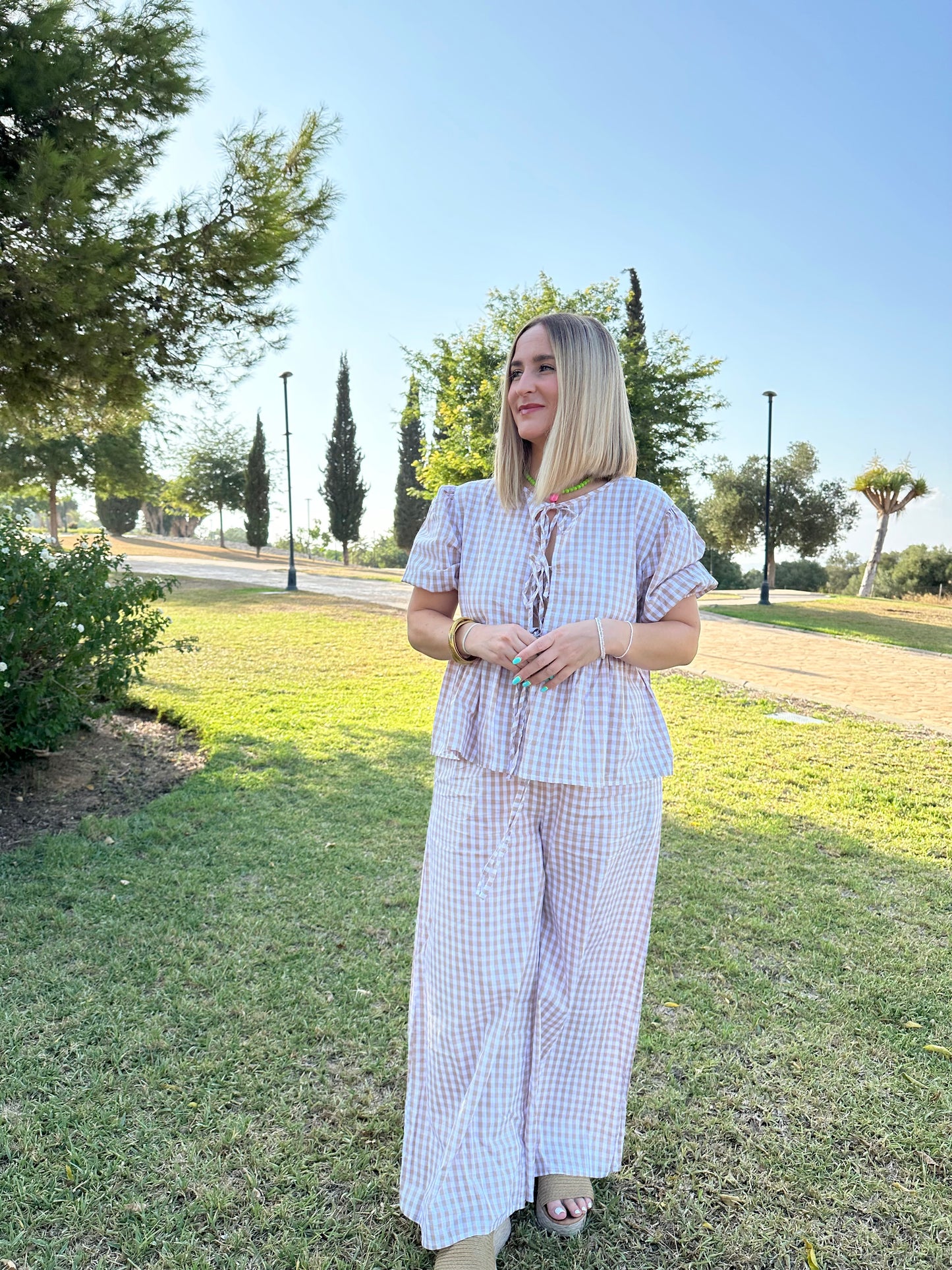 PANTALÓN VICHY BEIGE