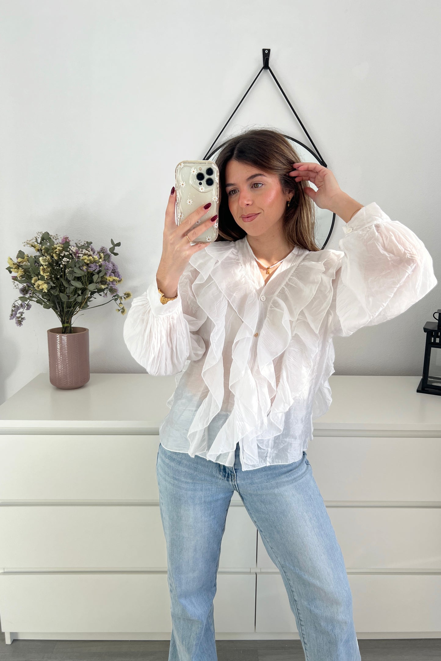 BLUSA VOLANTES GASA BLANCA