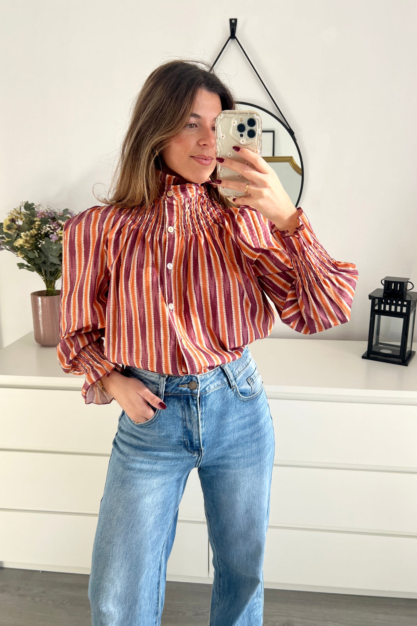 BLUSA CUELLO ALTO BICOLOR