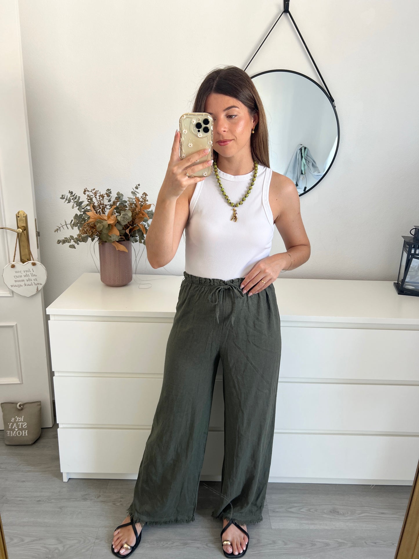 PANTALÓN LINO FLECADO VERDE