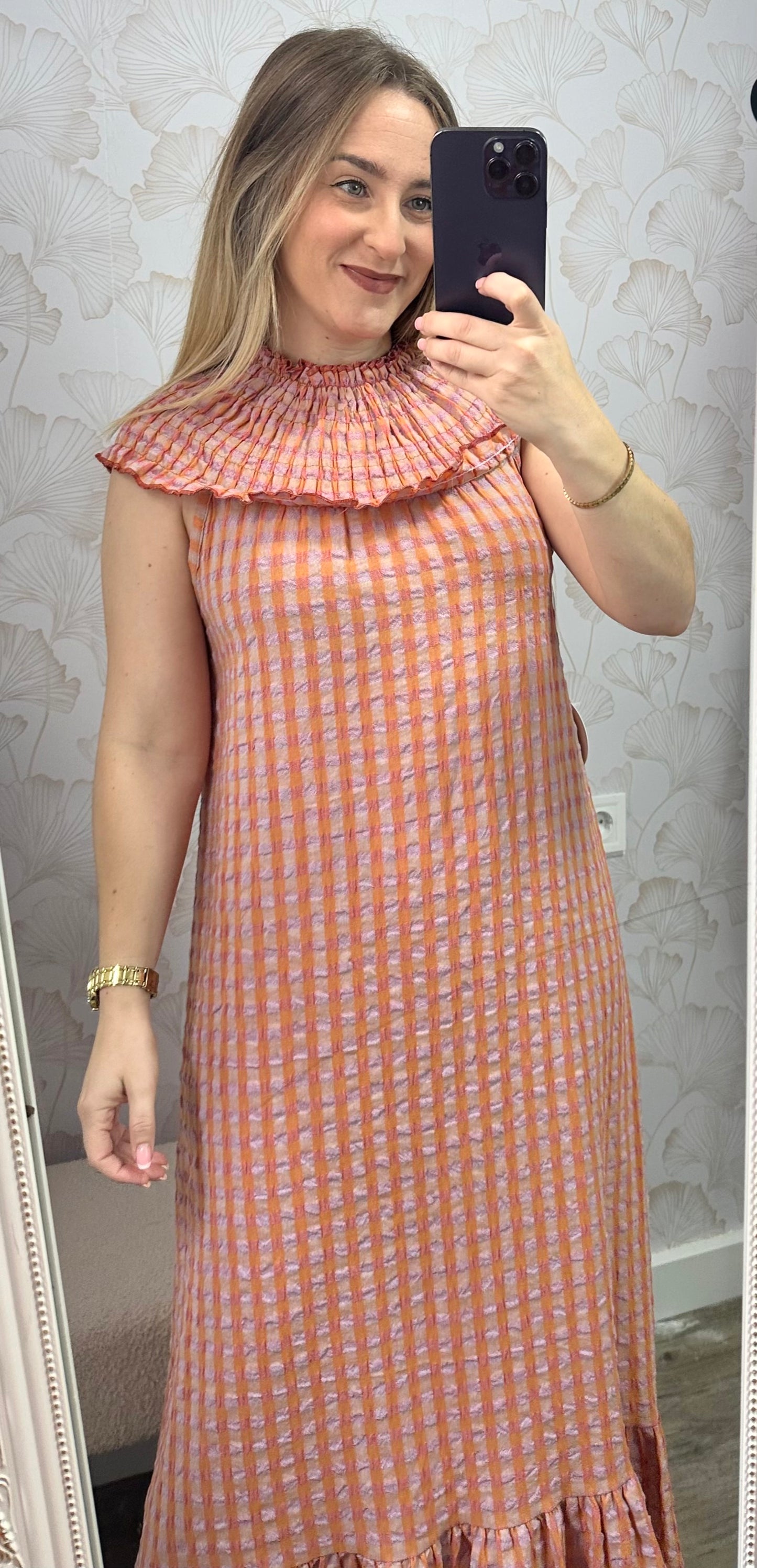 VESTIDO VICHY NARANJA