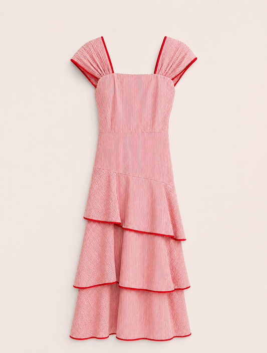 VESTIDO RAYAS VOLANTE