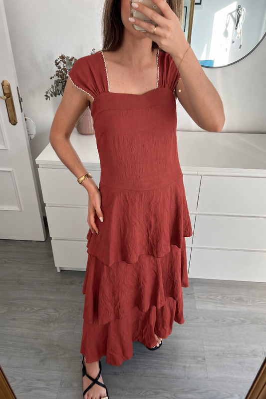 VESTIDO VOLANTES TEJA